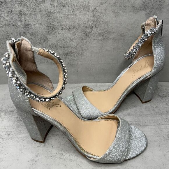 Badgley Mischka Jewel Sandals Womens Size‎ 7 Silver Ankle Strap Embellished - Picture 3 of 12